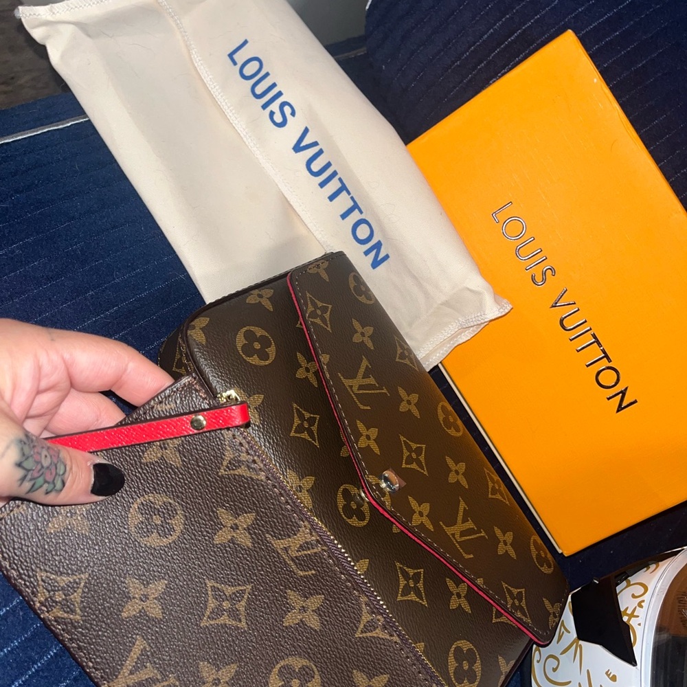 Louis Vuitton Brown Monogram Pouch with Red Trim